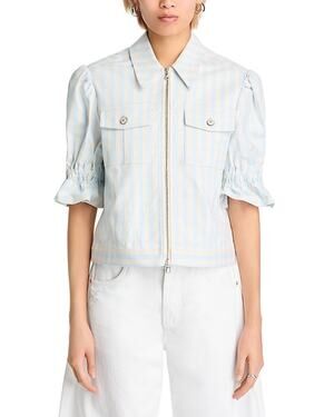 Cinq à Sept Gingham Denim Holly Jacket Morning sky/light plaster Size S 3456